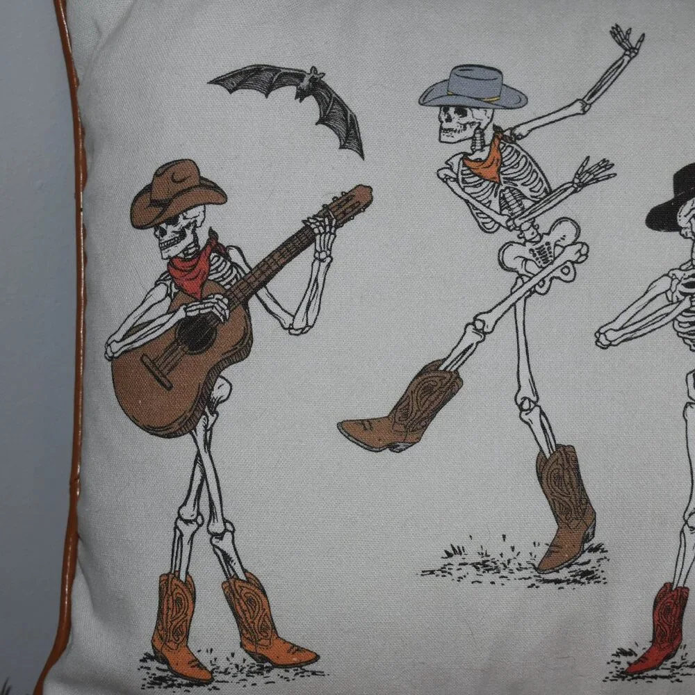 Cynthia Rowley Western Country Farmhouse Cowboy Skeleton Bats Halloween Pillow